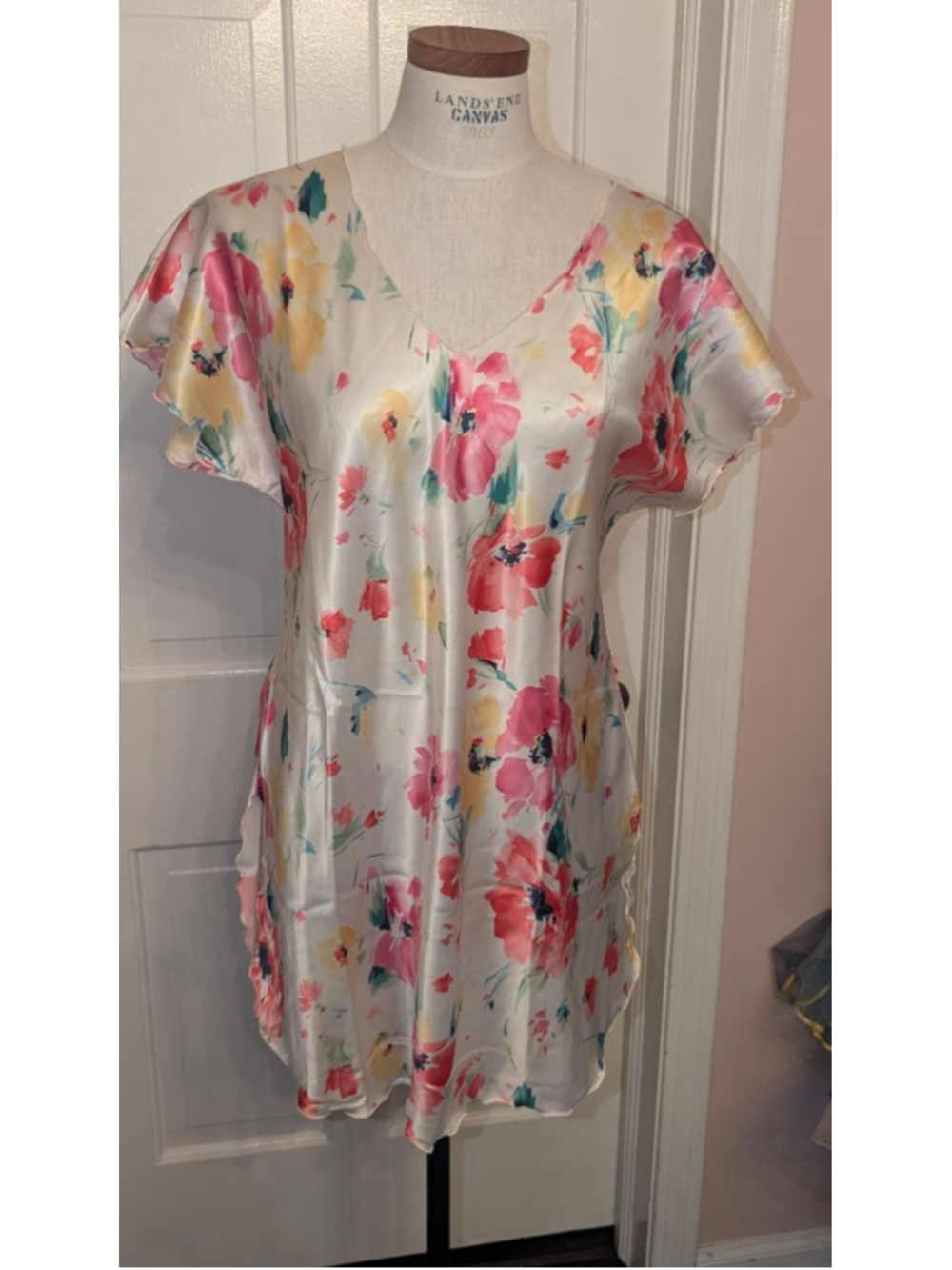 Women's Miss Elaine Floral Chemise S White Pink